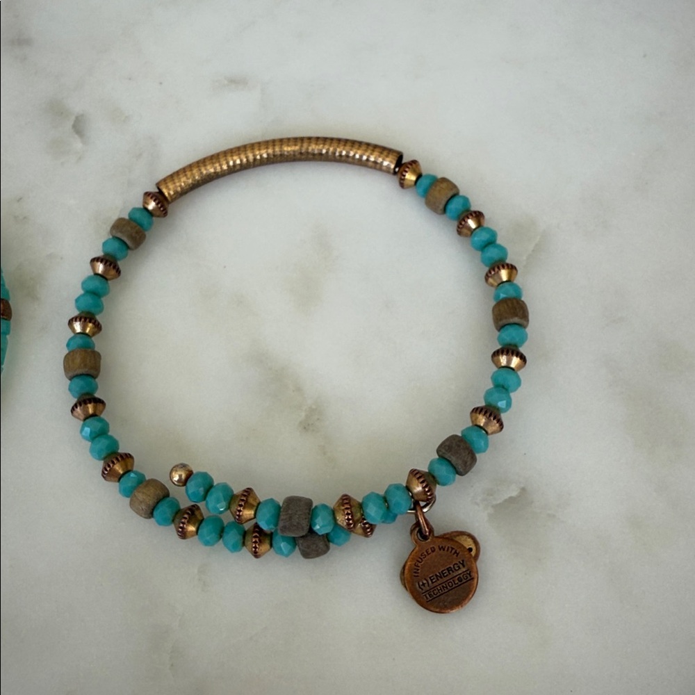 Alex and Ani beaded bracelets w turquoise and gold Two Bracelets